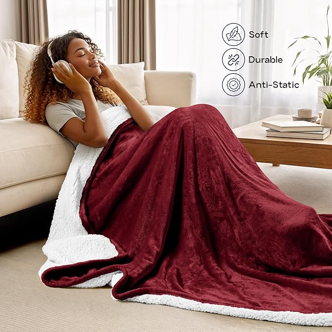 Utopia Bedding Sherpa Blanket Twin Size (Red, 90x66 Inches) - Soft Lightweight Plush Fleece Reversible Blanket for Bed, Sofa, Couch, Camping and Travel