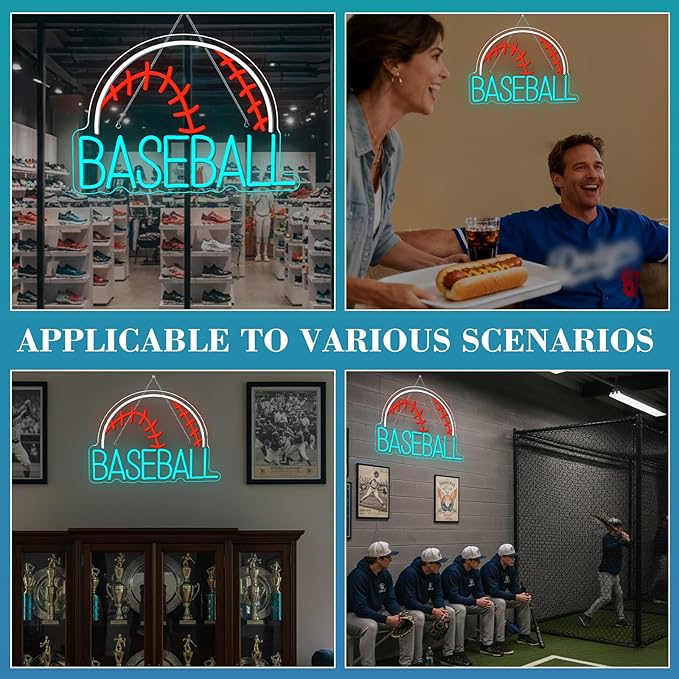 Baseball Neon Sign LED Sports Light USB Powered Used Blue Sign Up Gym Room Baseball Light for Wall Art Decor Neon Gifts for Teens in Christmas Party