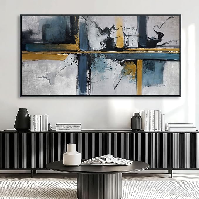 Abstract Canvas Wall Art Framed Modern Wall Art for Living Room Navy Blue Artwork for Walls, Above Bed Wall Decor With Navy and Gold for Bedroom and Living Room Office Pictures Wall Decor 29×58IN