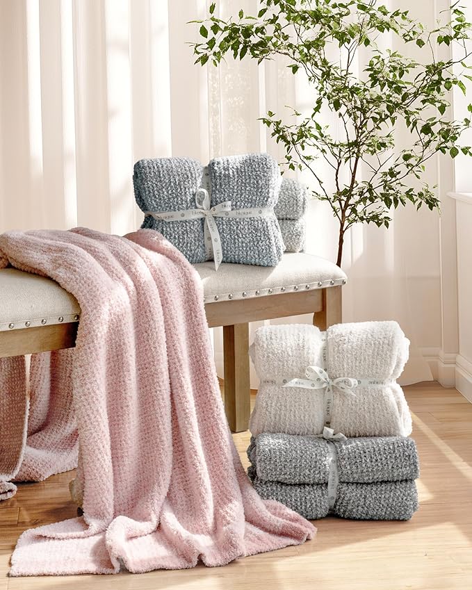 Super Soft Throw Blanket 60 x 80 Inches, Half Side Plush Fuzzy Blanket for Couch, Sofa, Bed & Chair, Warm Cozy Lightweight Knit Blanket for Fall & Winter