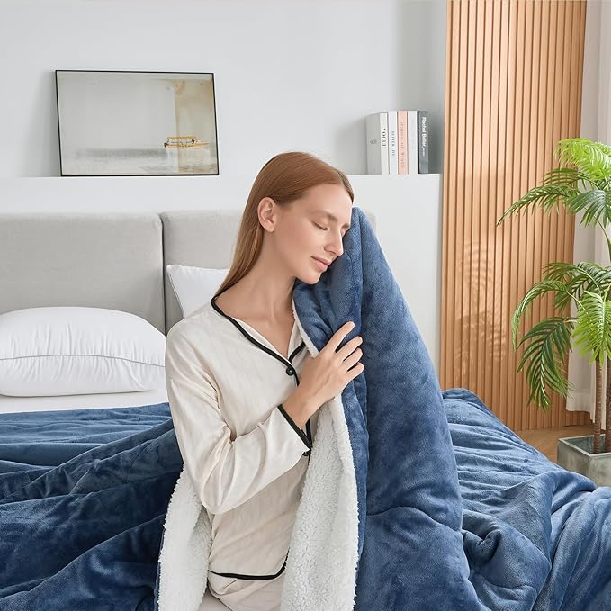 CHOSHOME Sherpa Fleece Blanket- Thick Warm Blanket for Winter, Soft Fuzzy Plush Blanket for Bed, Couch, Travel (Grey, Oversized King 96" x 120")