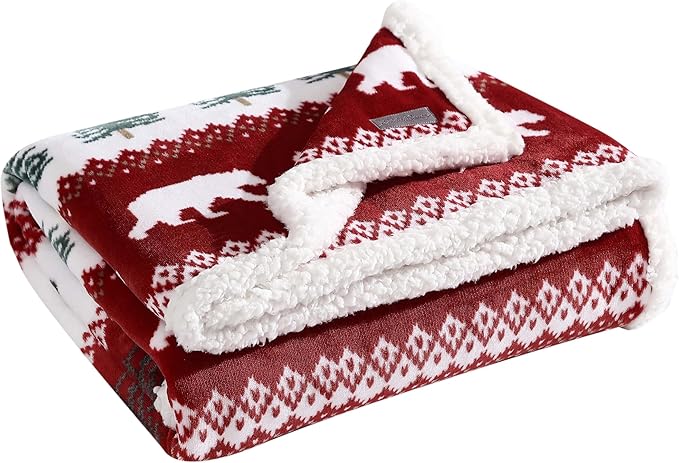 Eddie Bauer - Throw Blanket, Brushed Fleece & Plush Sherpa Bedding, Blanket for Couch & Bed (Grizzly Peak Red, 50" x 60")