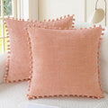 CaliTime Throw Pillow Covers Decorative 20 X 20 Inches Pack of 2 Cozy Solid Dyed Soft Chenille Cushion Cases with Pom Poms for Couch Sofa Bed Living Room Home Dusty Pink