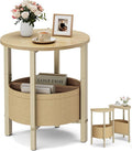 Vagusicc Small Round Side Table End Table, Tall Accent Table with Storage Basket, Set of 2 Half Round Tables Half Moon Tables, Coffee Bedside Tables, Modern Nightstand for Living Room Bedroom,Natural
