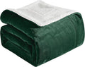 Elegant Comfort Ultra Soft Reversible Flannel Sherpa Blanket - Cozy Silky Fleece Throw for Couch, Bed - Plush Fuzzy Warm Winter Blanket for Gift, Queen, Hunter Green