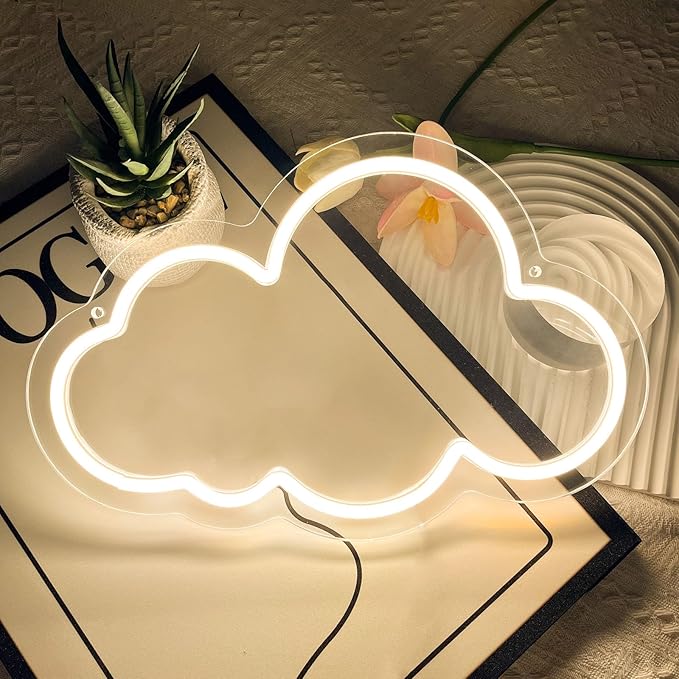 Cloud Neon Sign Cute Warm White Clouds LED Light Sign for Wall,13 * 7.9in Dimmable USB Floating Clouds Light Up Sign for Living Room Kid Bedroom Nursery Birthday Christmas Wedding Party decor