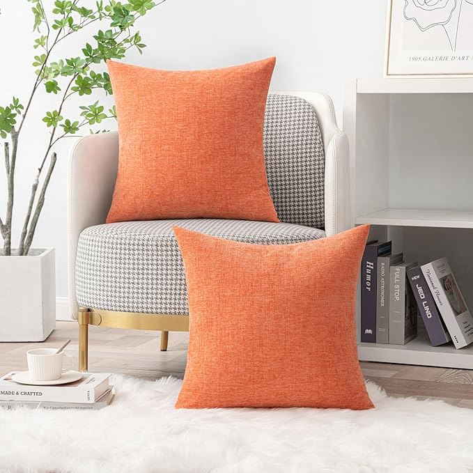 MIULEE Pack of 2 Couch Throw Pillow Covers 20x20 Inch Soft Coral Red Chenille Pillow Covers for Sofa Living Room Spring Home Decor Couch Solid Dyed Cases