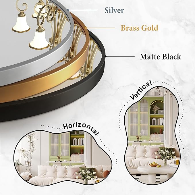 Irregular Wall Mirror - Wall Mirrors Decorative 20"x36" Black Asymmetrical Mirror Tempered Glass Aviation Aluminum Alloy Frame for Bathroom, Bedroom, Living Room, Cloakroom, Entryway