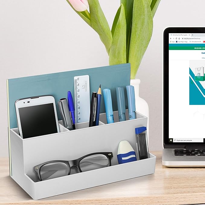 Acrimet Desktop Organizer - Multi Organizer Caddy Holder for Office, Home and School use (Plastic) (White Color)
