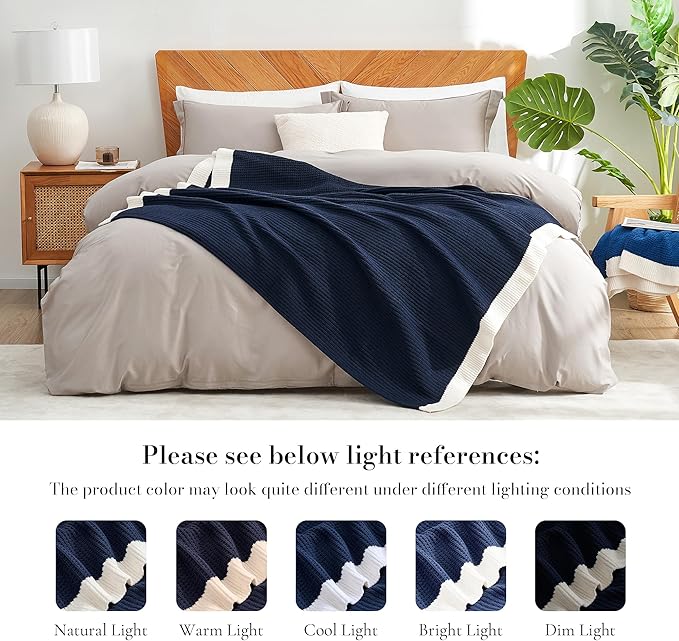 Amélie Home Waffle Throw Blanket for Couch, Soft Cozy Chenille Knit Blanket Warm Decorative Throw for Sofa, 50"x60", Navy Blue