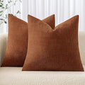 MIULEE Pack of 2 Decorative Throw Pillow Covers Soft Chenille Throw Pillows Solid Textured Euro Cushion Covers for Couch Sofa Bedroom Living Room 24x24 Inch, Dark Rust