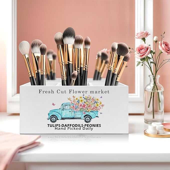 Rustic Farmhouse Floral Truck Pen Pencil Holder, Farmhouse Office Decor, Fresh Cut Flower Market Pencil Pen Holder Organizer for Flower Shop Home Office Desk Accessories
