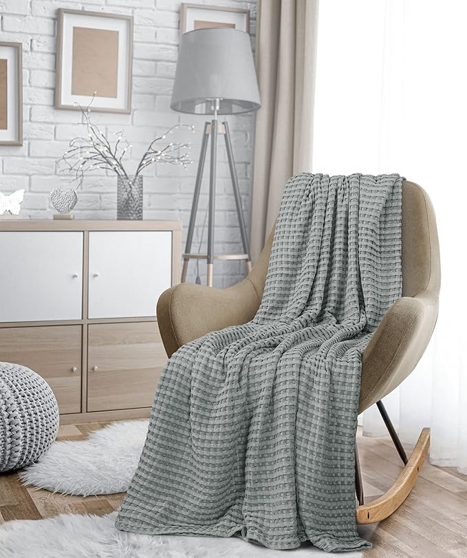 Utopia Bedding Cool Grey 100% Cotton Waffle Blanket 300 GSM [Full - 90x84 Inch] Soft Lightweight Breathable Bed Blanket for All Season