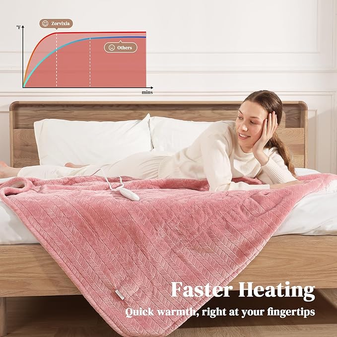 Electric Throw Blanket Heated Throw 50''x60''- Wheat Pattern Flannel & Sherpa Heated Lap Blanket with 5 Heat Settings & 4-Hour Auto Shut-Off, ETL & FCC Certified, Machine Washable Home Use, Pink