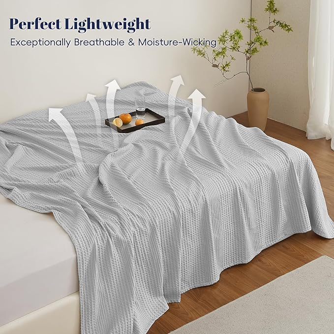 PHF Lightweight Waffle Weave Blanket King Size, Breathable & Ultra Soft, 104"x 90" Soft & Cozy Thin Blanket for All Season & Hot Sleepers, Bed, Home Decor - Light Grey