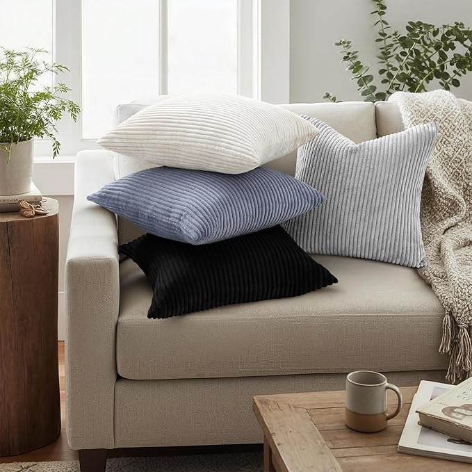 Mecatny Corduroy Decorative Throw Pillow Covers 22x22 Set of 2 for Sofa Living Room, Soft Neutral Boho Couch Pillow Covers for Home Decor, Grey