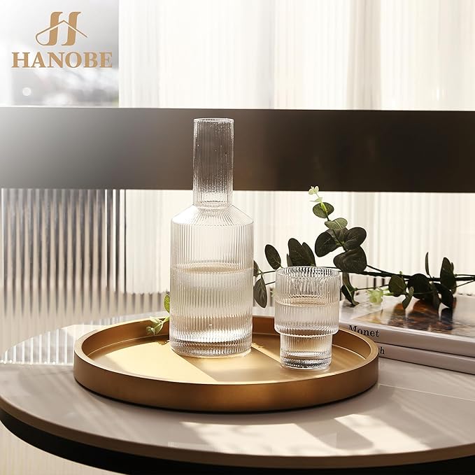 Hanobe Decorative Tray for Coffee Table: Round Champagne Gold Tray for Home Decor - 11.8" Modern Circle Candle Holder Plate for Living Room