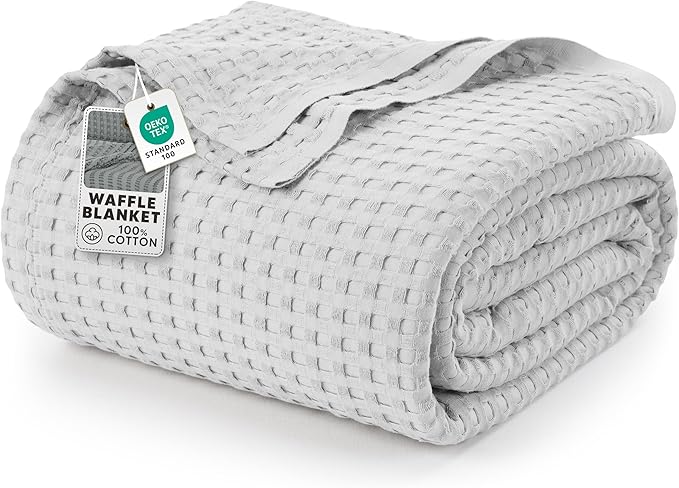 Utopia Bedding Silver 100% Cotton Waffle Blanket 300 GSM [King - 90x108 Inch] Soft Lightweight Breathable Bed Blanket for All Season