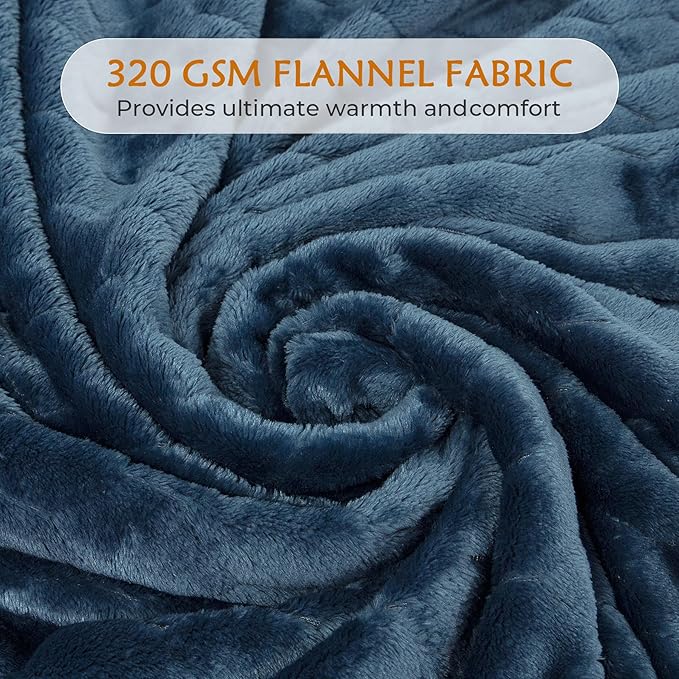 TOONOW Fleece Bed Blanket King Size 90x108 inches, Super Soft Fluffy Fuzzy Plush Blanket Geometric Pattern Cozy Microfiber Flannel Blankets for Couch, Bed, Sofa, Navy Blue