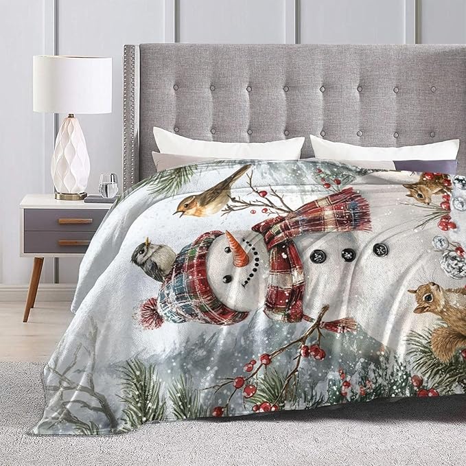 Snowman Throw Blanket - Soft Plush Fleece Christmas Winter Bedding Blankets- Cozy Snowman Stuff Gifts for Women Girls Kids Adults 50"X60"