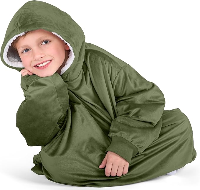 Bare Home Wearable Blanket Hoodie - Soft Plush Sherpa - Warm and Cozy - Oversized Wearable Blanket - Adult & Kid Sizes