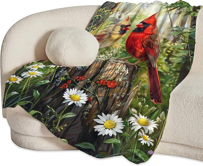 Cardinal Bird Throw - Soft, Warm & Cozy Fleece Blanket for Couch, Sofa, Bed - 50"x40" - Perfect for Girls, Boys, Women, Men, Kids & Adults