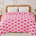 FY FIBER HOUSE Heart Flannel Queen Blanket Soft Cozy Blankets for Lover Gifts All Season Use, 90x90 Inches, Hot Pink