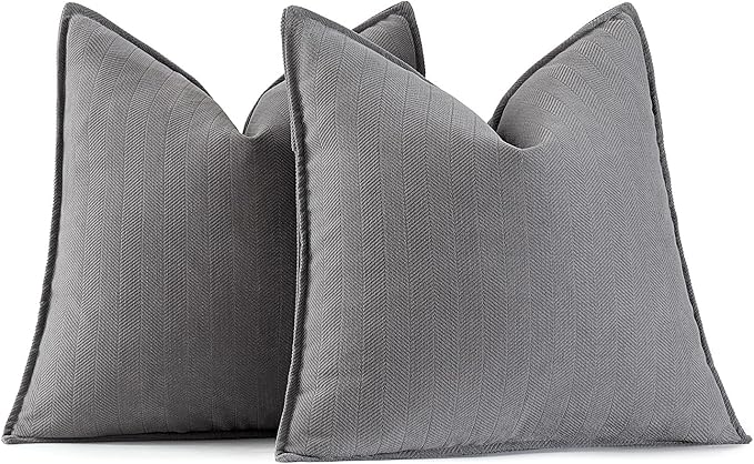 MIULEE Pack of 2 Grey Decorative Pillow Covers 24x24 Inch Soft Chenille Luxurious Couch Throw Pillows Farmhouse Cushion Covers Euro Shams with Elegant Design for Sofa Bedroom Living Room Home Decor