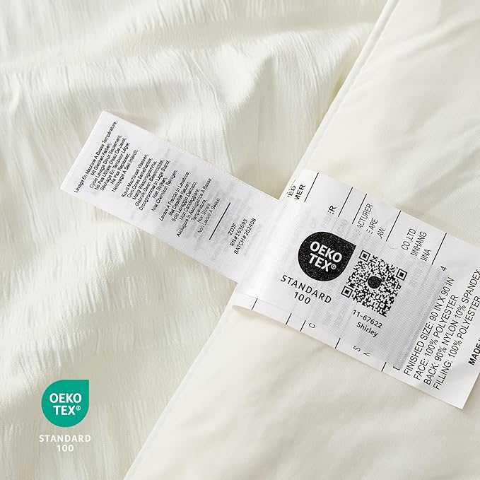 Cozy Bliss Seersucker Cooling Comforter Queen Size, Q-Max 0.45 Reversible Lightweight Cooling Blanket, Breathable Silk Smooth Summer Bedding Quilt for Hot Sleepers Night Sweats Cream White