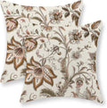 Brown Pillow Covers 16x16 Set of 2 Brown Chinoiserie Floral Throw Pillows Boho Vintage Flowers Decorative Pillow Cases Outdoor Chinoiserie Decor Farmhouse Linen Cushion Cover for Couch Sofa