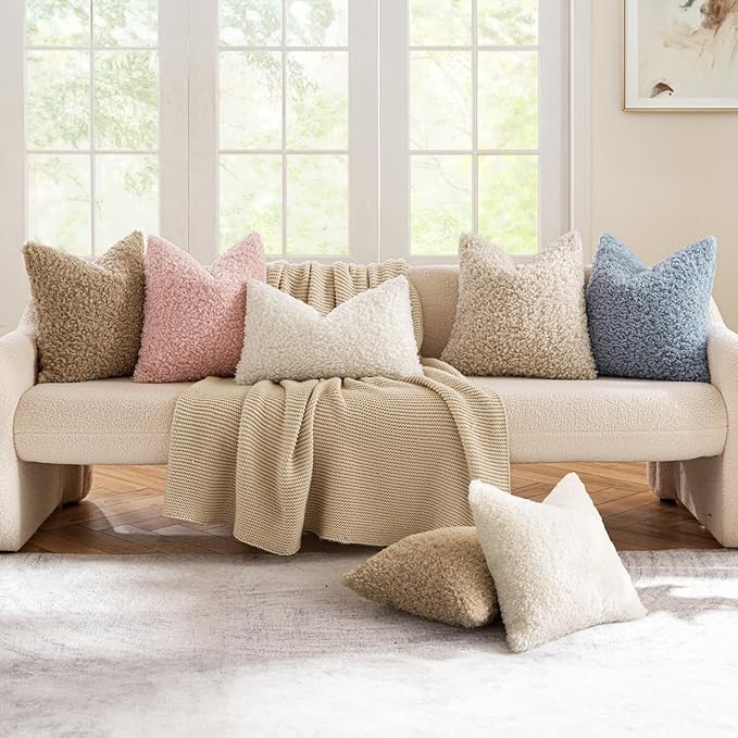 MIULEE Pack of 2 Throw Pillow Covers 24x24 Inch Neutral White Faux Fur Decorative Sherpa Pillow Covers Fuzzy Accent Soft Sheepskin Fleece Cushion Cases for Boho Home Decor Couch Living Room Bed