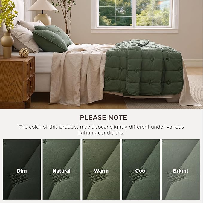 Bedsure King Size Quilt Sets – Ultra Soft Lightweight Green Bedspread Coverlet with 2 Pillow Shams, Breathable & Cozy Quilted Bedding, All Season Bedroom Decor, 3 Piece (106x96 Inches)