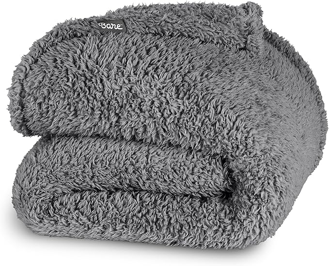 Bare Home Faux Shearling Blanket - King Size - Blanket for Bed, Sofa, Couch, Camping, Travel, and Gifts - Warm & Lightweight - Fluffy & Soft (King, Solid Grey)