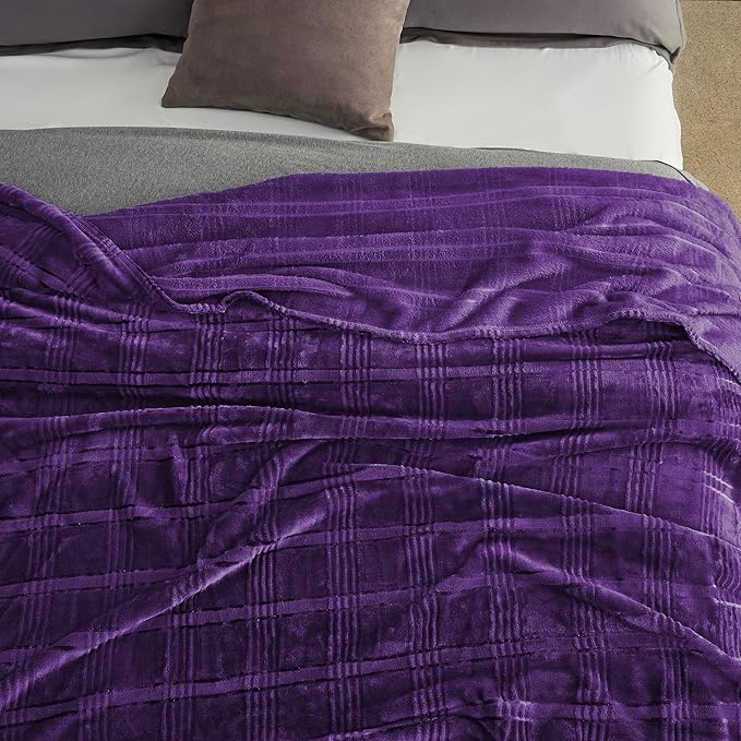 Super Soft Flannel Throw Blanket 50x60 Inches, Premium Checkered Jacquaed Silky Fleece Lightweight Bed Blanket All Season Use, Pueple Strip, 50"x60"