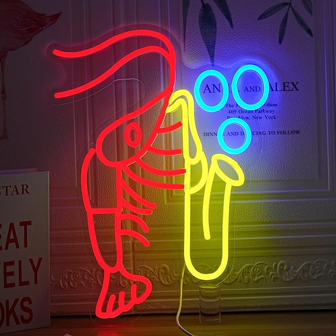 Lobster Saxophone Neon Sign for Wall Decor Jazz Music Neon Light Sign Vintage Jazz Shrimp LED Light Sign for Classroom Office Party Bedroom Man Cave Decor