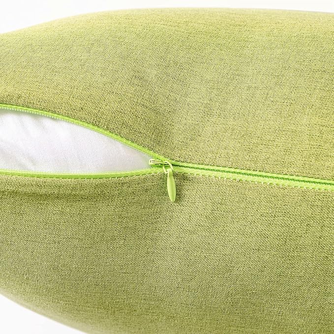 MIULEE Pack of 2 Decorative Outdoor Solid Waterproof Throw Pillow Covers Spring Euro Sham Faux Linen Garden Farmhouse Cushion Cases for Patio Tent Balcony Couch Sofa 26x26 Inch Moss Green