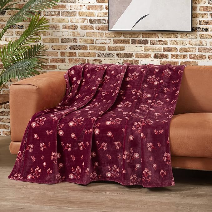 Lucky Brand Daisy Red Floral 50"X70" Cozy Plush Blanket - Premium Microfiber Throw for Luxurious Comfort and Style