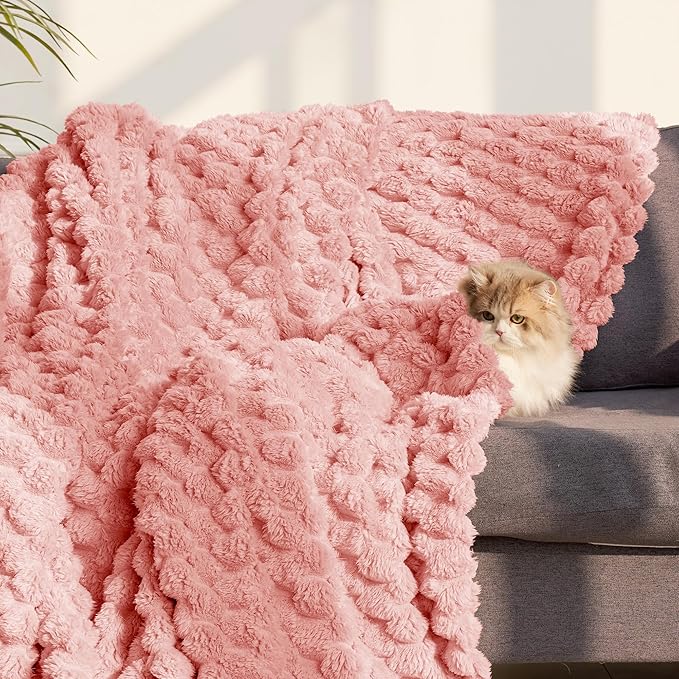 Whale Flotilla Throw Blanket for Couch with Jacquard Pattern, Fuzzy Soft Cozy Exquisite Blankets for All Season, Warm and Fluffy, 50x60 Inch, Pink