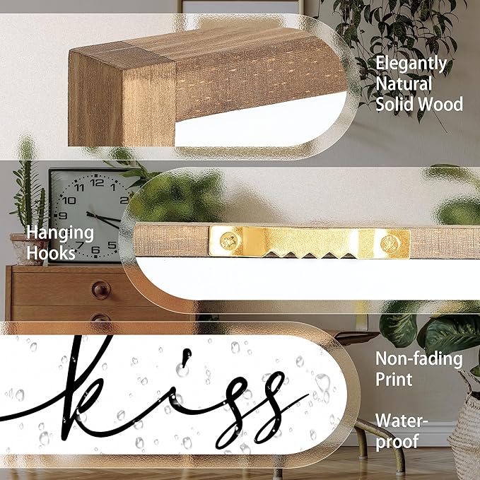 Set of 3 Framed Always Kiss Me Sign 11"x14" Living Room Wall Decor for Farmhouse Rustic Home Wall Art Wood Signs