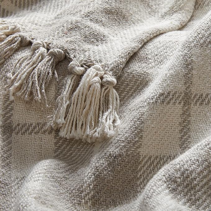 Americanflat 50x60 Throw Blanket - Soft and Breathable Cotton Throw Blanket for Couch, Bed, Chair - Decorative Blankets Perfect for Home, Office, or Outdoor Use - Cream and Beige Plaid Design