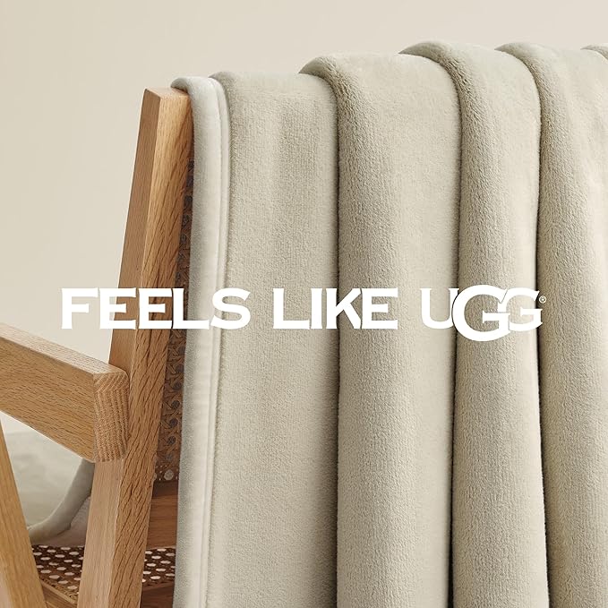 UGG Coco Plush Fleece Throw Blanket – Soft & Cozy Blanket for Couch, Bed & Sofa, Perfect for Home Decor, House Warming Gifts or Luxurious Birthday Gifts for Women, 50" x 70", Ivory Shoreline