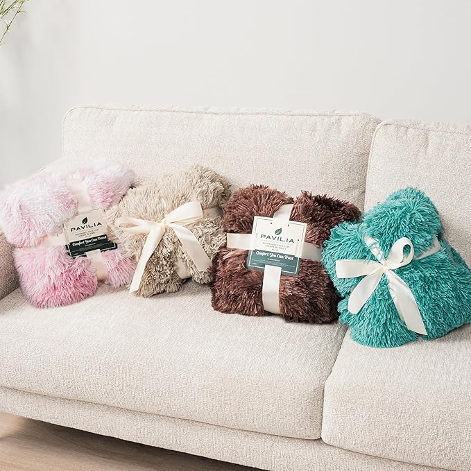 Pavilia Teal Green Fluffy Throw Blanket for Couch, Twin Bed - Fuzzy, Furry Plush Warm Blanket - Super Soft Thick Faux Fur Sherpa - 60x80