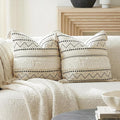 BlissBlush Decorative Throw Pillow Covers 20x20 Combo Set of 2 Square Boho Black Neutral Accent Pillowcase Tassels Farmhouse Cushion for Couch Sofa Bedroom Living Room Home Décor Cover ONLY