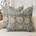 Vintage Floral Print Throw Pillow Covers 18x18 Set of 2 Neutral Modern Farmhouse Pillowcase Accent Decorative Cushion Covers Boho Home Decor for Couch Sofa Chair Bed Living Room, Dusty Blue