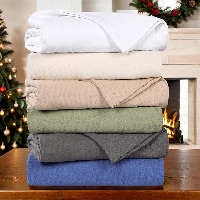 Superior JENA Cotton Blanket Picnic, Beach, Traveling or Camping, Bedroom Decor, Essentials, Cover for Bed, Couch, Lounging, Textured Jacquard, Modern Chevron Woven Blanket, Full/Queen, Merritt Blue