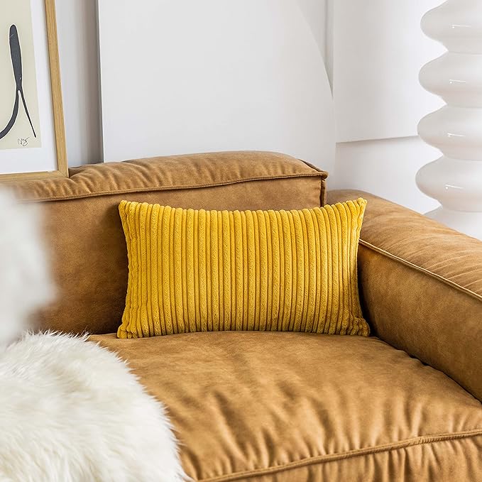 UGASA Velvet Pillow Covers Striped Decorative Throw Pillow Covers Cushion Case with Hidden Zipper for Home Couch/Bedroom, Soft Cozy Solid Square, 1 Piece (12"x20", Primrose Yellow)