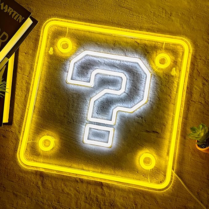 Question Block Neon Sign,Question Square Led Gamer Neon Light USB Powered Led Night Lights for Game Room Wall Decor,Man Cave,Teen Boy Room Decor,Gamer Gifts for Boys, Kids