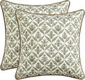 MIULEE Floral Throw Pillow Covers 20x20 Set of 2 Green and Brown Spring Decorative Block Print Cotton Cushion Covers for Couch Living Room, Modern Outdoor Sofa Vintage Garden Pillowcases Home Decor