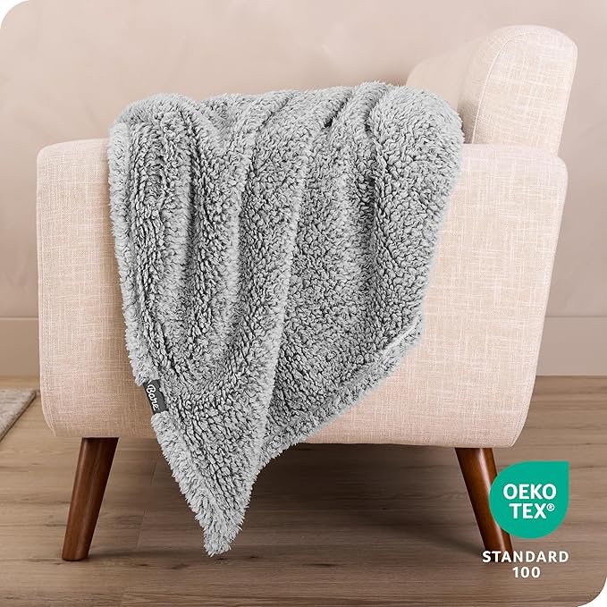 Bare Home Faux Shearling Blanket - Throw Size - Blanket for Bed, Sofa, Couch, Camping, Travel, and Gifts - Warm & Lightweight - Fluffy & Soft (Throw, Tipped Grey)