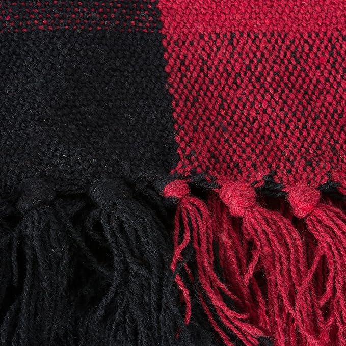DII Buffalo Check Collection Rustic Farmhouse Throw Blanket with Tassles, 50x60, Tango Red/Black